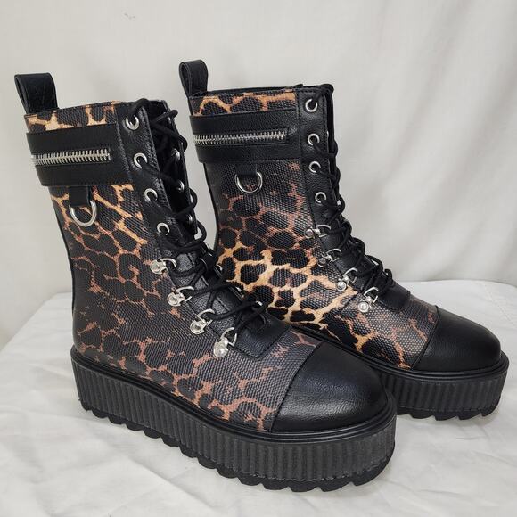 Killstar Occult Luxury Radiclaw NWOT Combat Goth Leopard Print Platform Boots, 8 - Picture 2 of 8